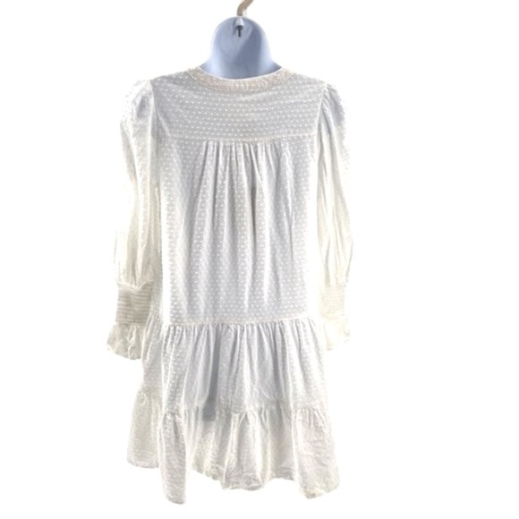 Pomander Place | NEW White Swiss Dot Kenzo Long Sleeve V-Neck Mini Dress Size S - Picture 7 of 11